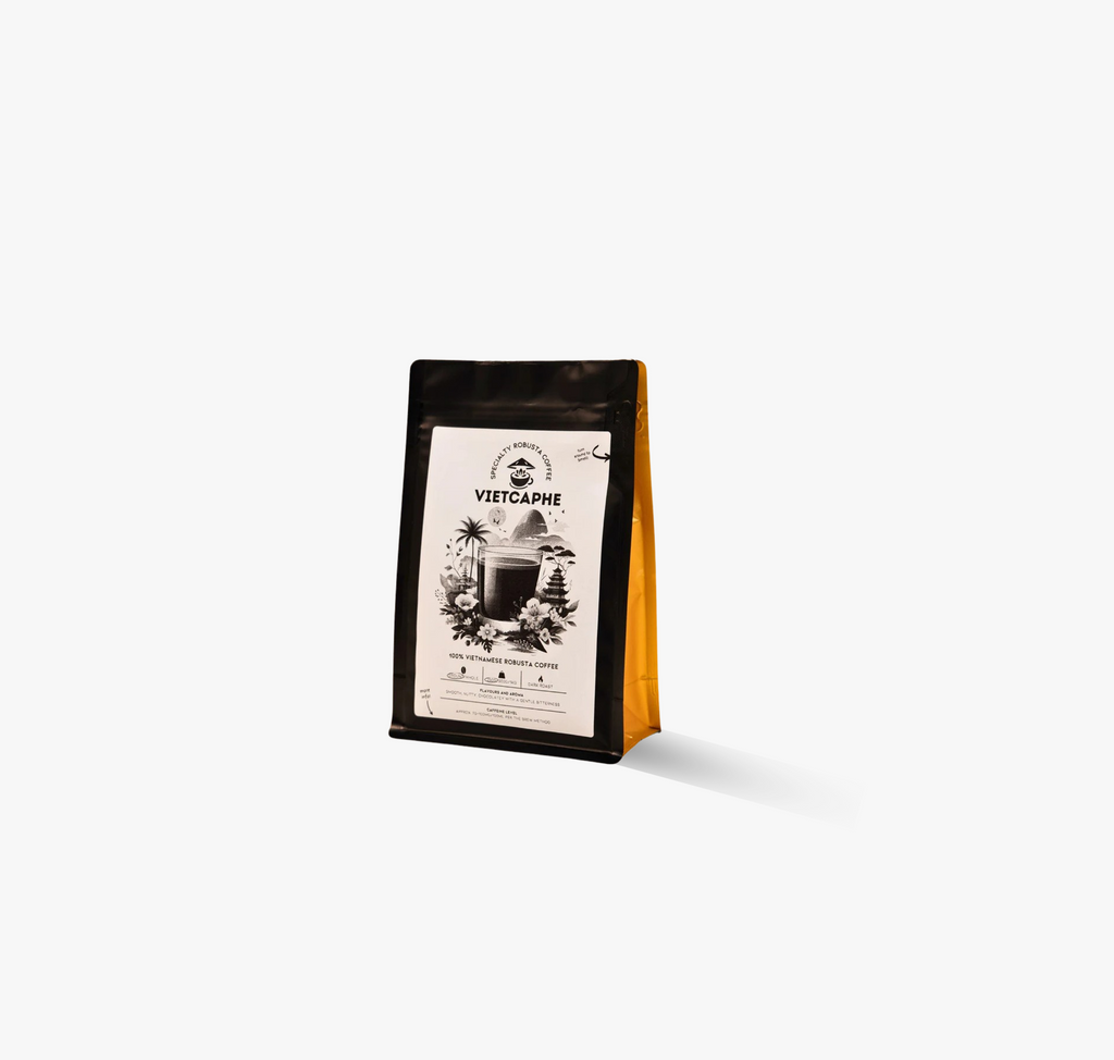 Coffee bag with branding on a white background